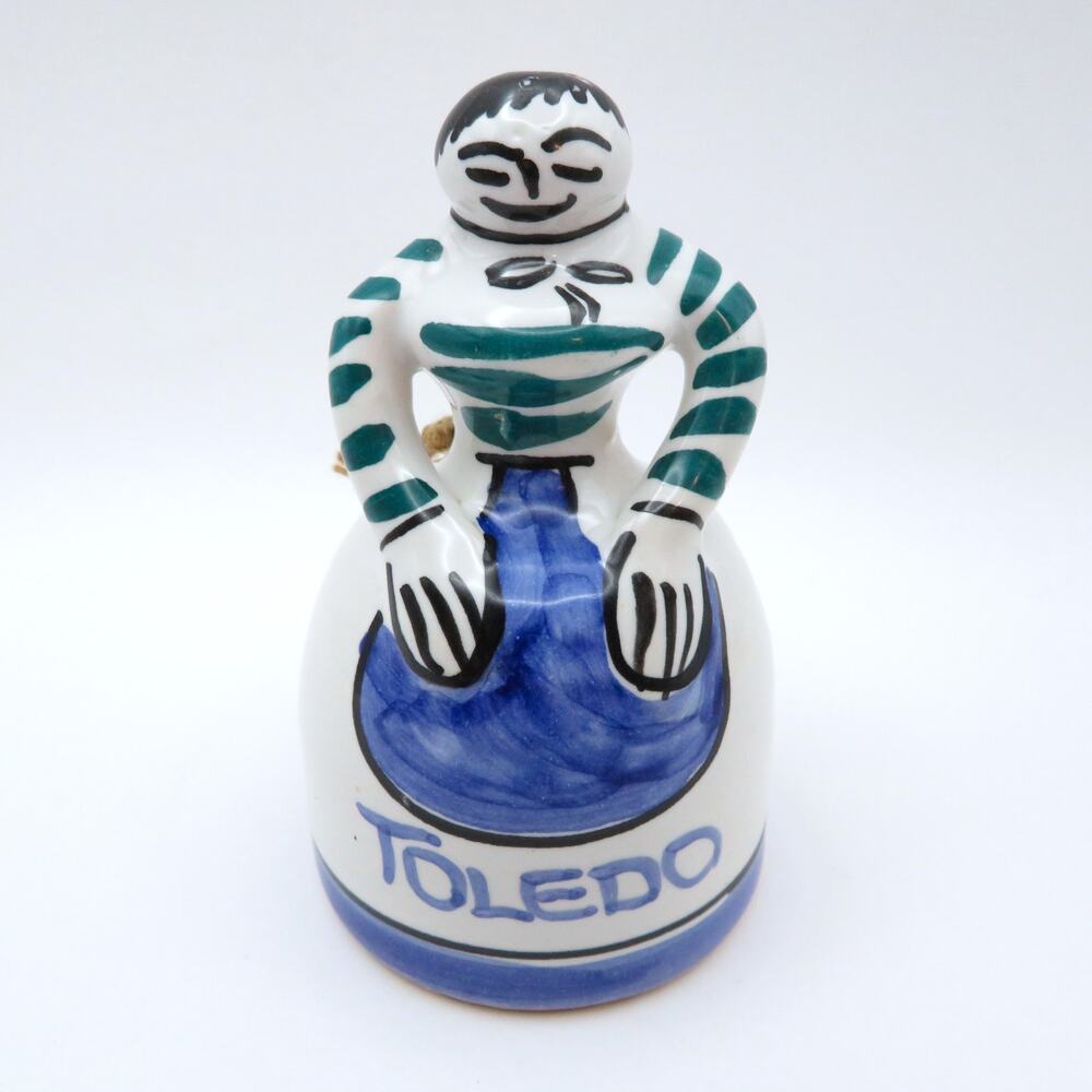 Vintage Toledo Spain Ceramic Lady Bell, Hand Painted Spanish Folk Art Bell